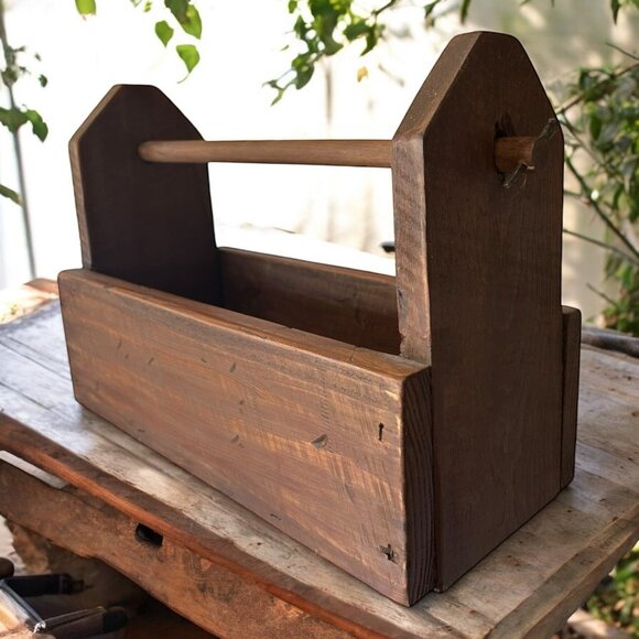 Vintage Heavy Wood Toolbox Organizer Caddy - Picture 3 of 10